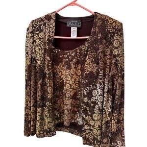 Alex Evenings Two Piece Tank Top & Jacket Set Floral Glitzy Sz PS Formal Party B